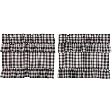 Annie Buffalo Black Check Ruffled Tier Curtain Set of 2 L24xW36 - The Fox Decor